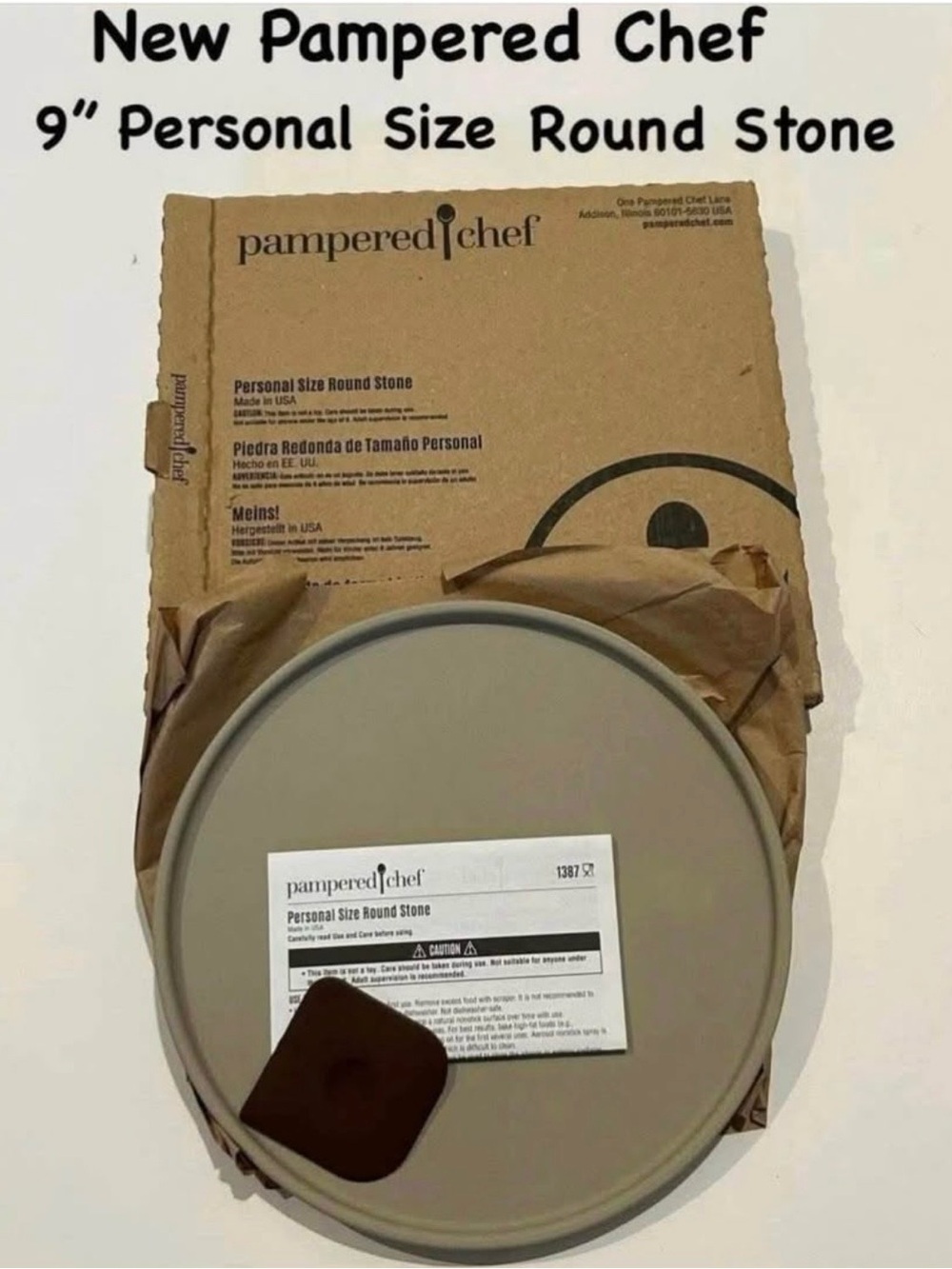 New Pampered Chef Taupe Personal Size Round Stone